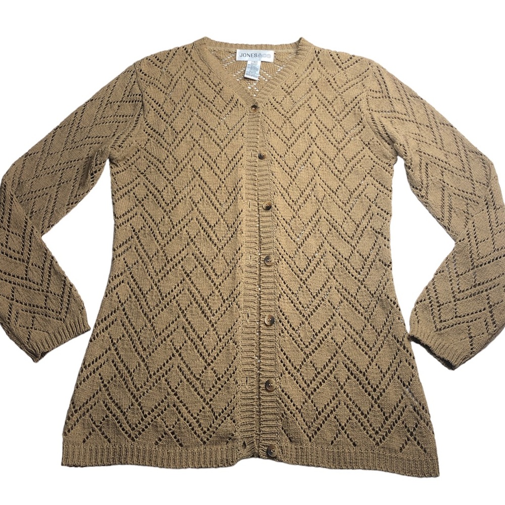 Beautiful Tan Crocheted Button Up Sweater by Jones & Co.